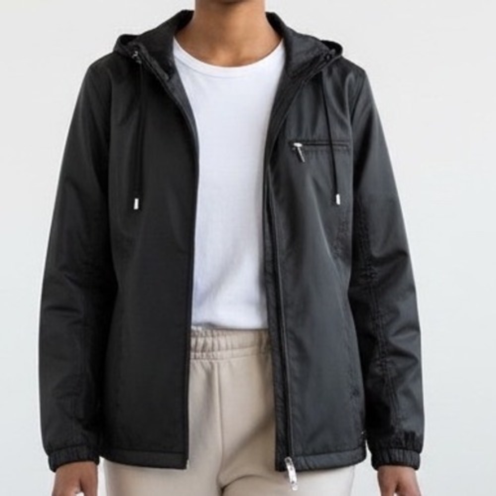Outbrook Womens Black Hooded Rain Jacket Full Zip Windbreaker L 12/14 gorpcore